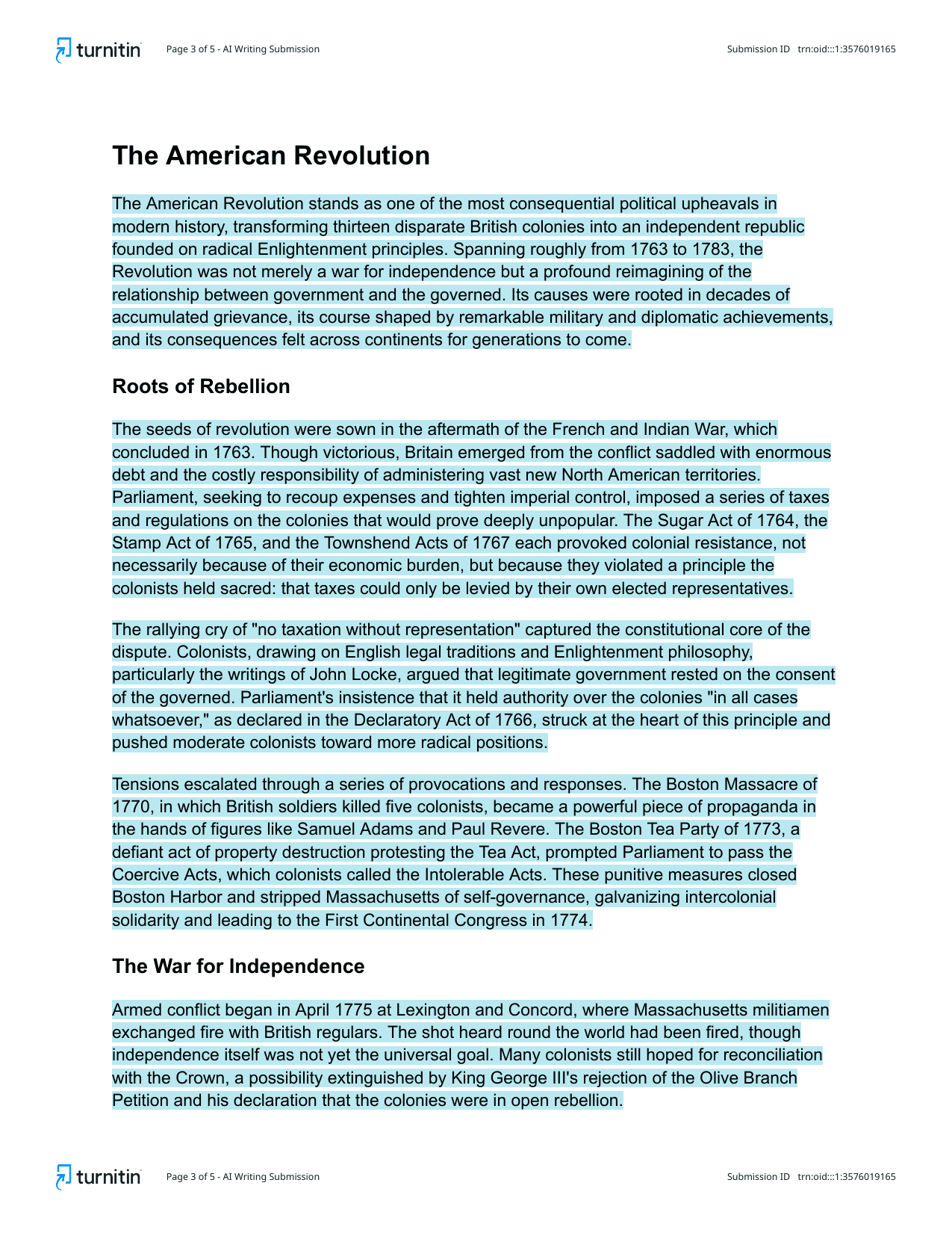Sample Turnitin AI Writing report